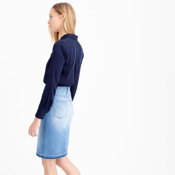J.Crew Doran Frayed Denim Jean Pencil Skirt 27P 27 Petite #F2576 4 - Picture 7 of 16